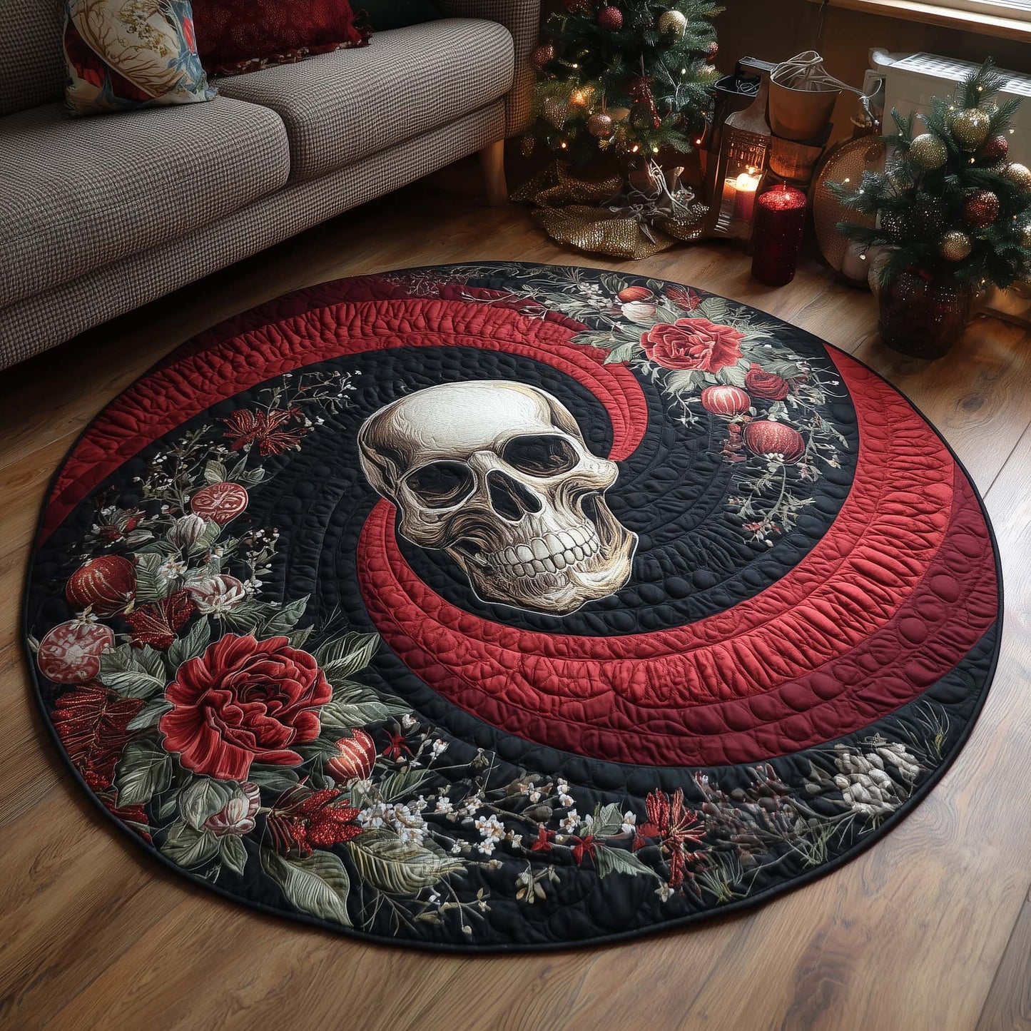 Festive Skull Quilted Round Mat GFTOHD11637