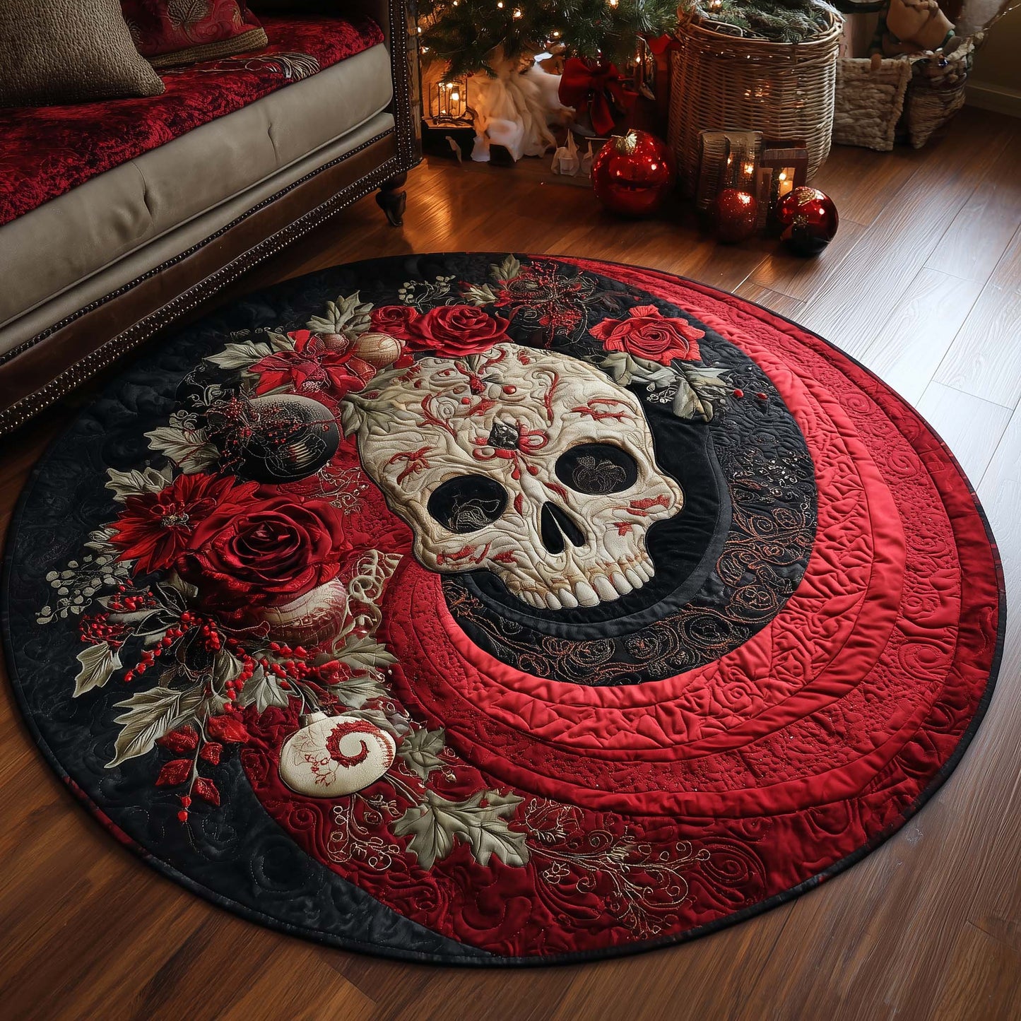 Festive Skull Quilted Round Mat GFTOHD11638