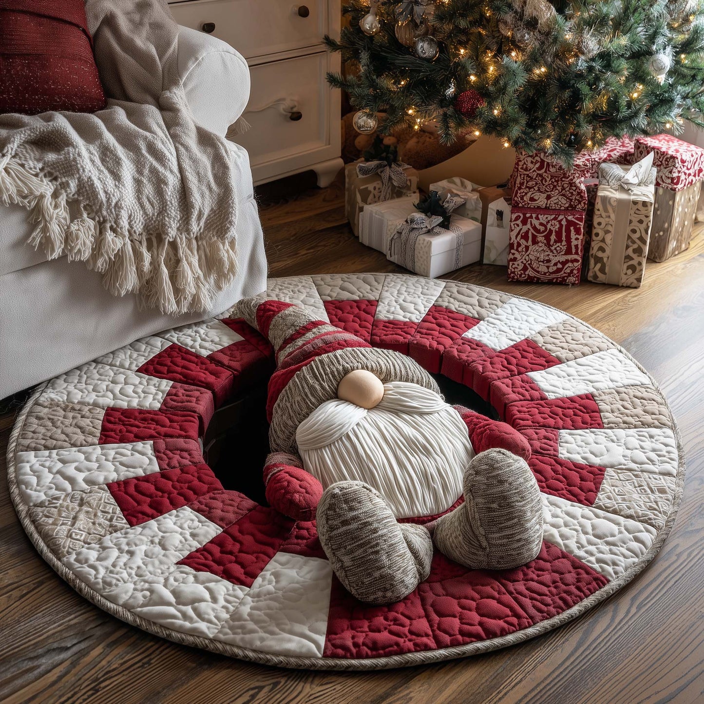 Fallen Christmas Gnomes Quilted Round Mat GFTOHD11640