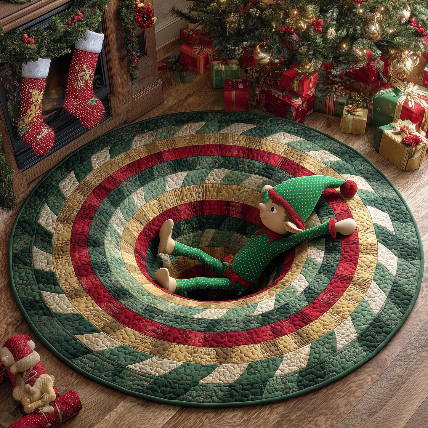 Clumsy Christmas Elf Quilted Round Mat GFTOHD11643