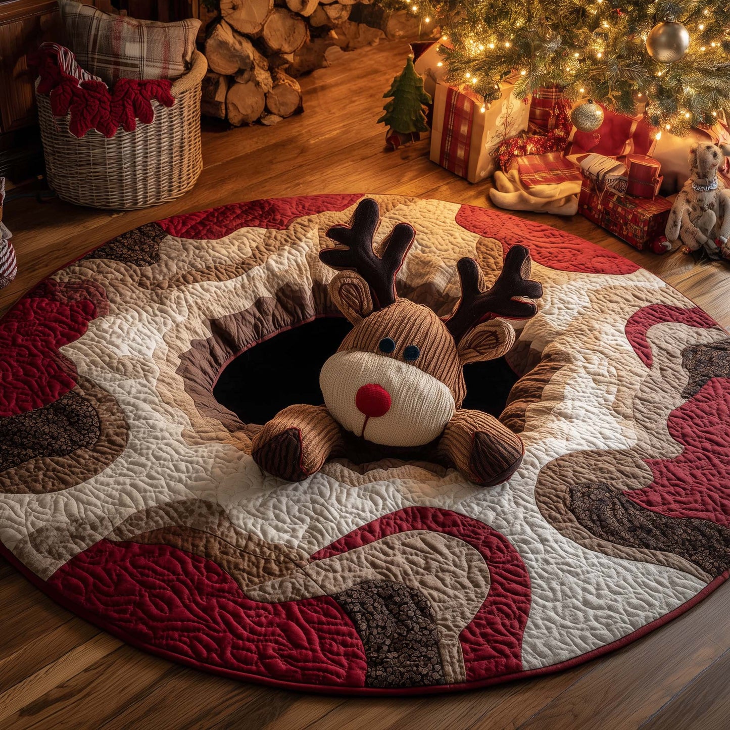 Reindeer Tumble Quilted Round Mat GFTOHD11645