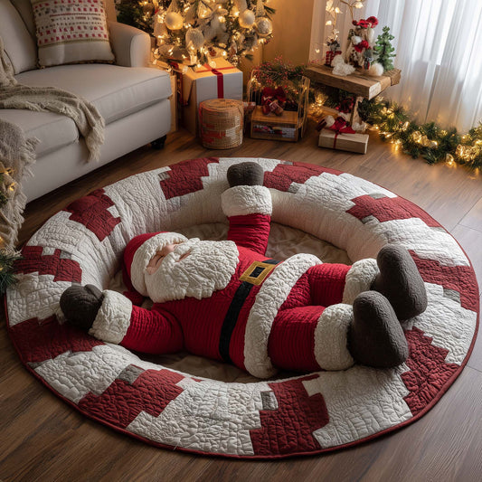 Stocking Stuck Santa Quilted Round Mat GFTOHD11653