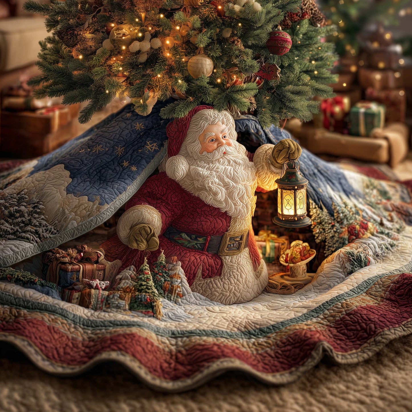 Santa Holiday Cheer Quilted Tree Skirt GFTOHD11659