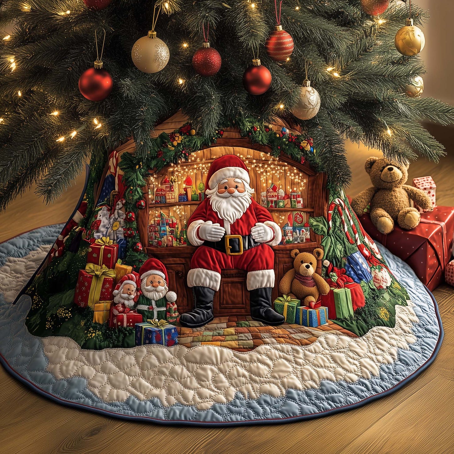 Santa Workshop Wonder Quilted Tree Skirt GFTOHD11661