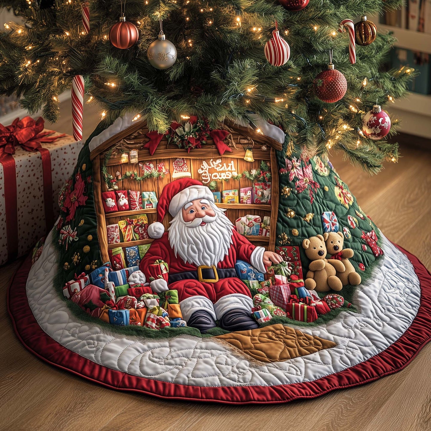 Santa Workshop Wonder Quilted Tree Skirt GFTOHD11662
