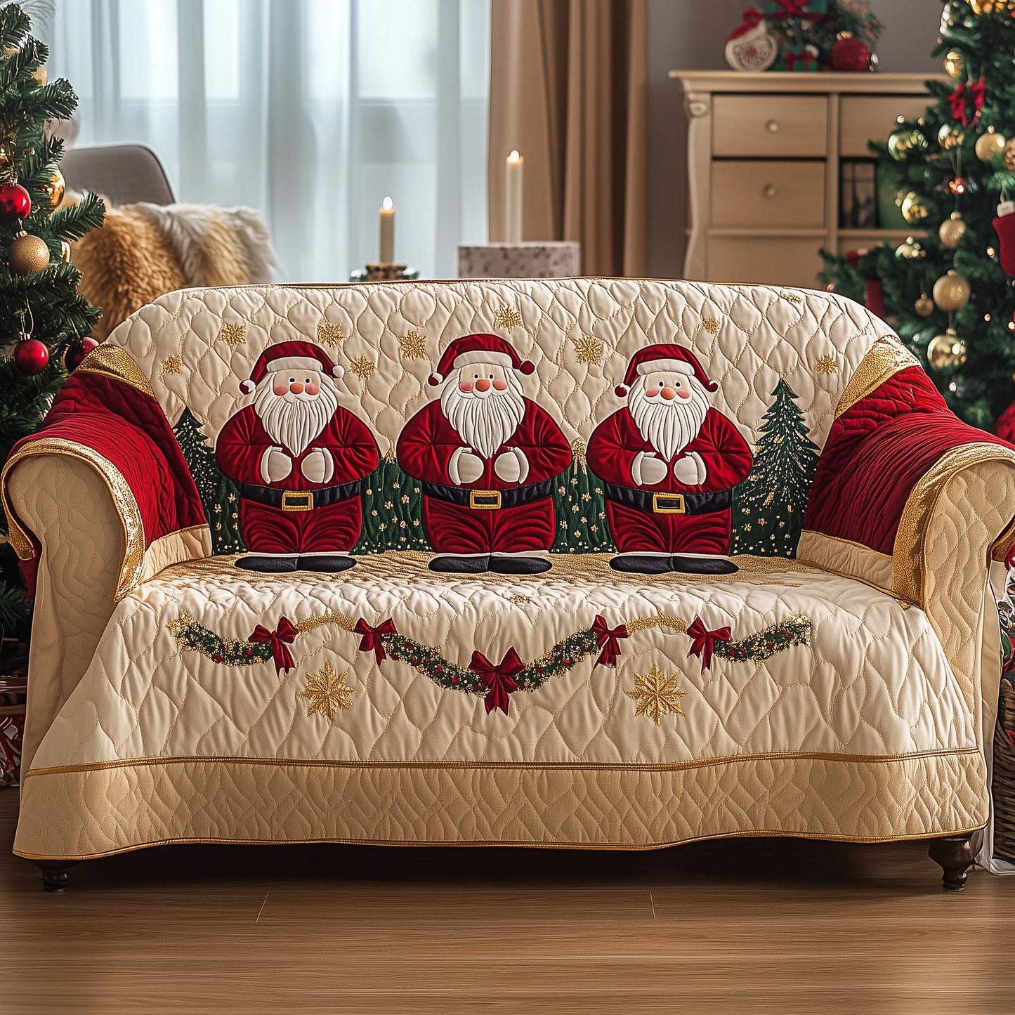 Christmas Santa Cheer Quilted Sofa Cover GFTOHD11682