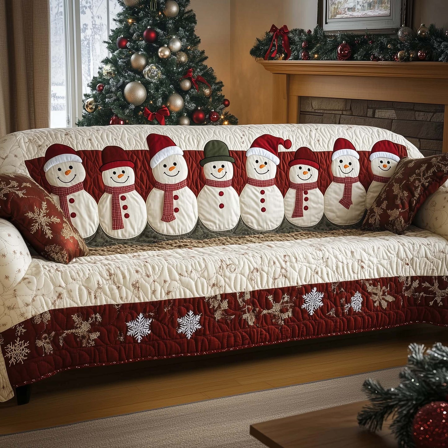 Christmas Snowman Quilted Sofa Cover GFTOHD11686