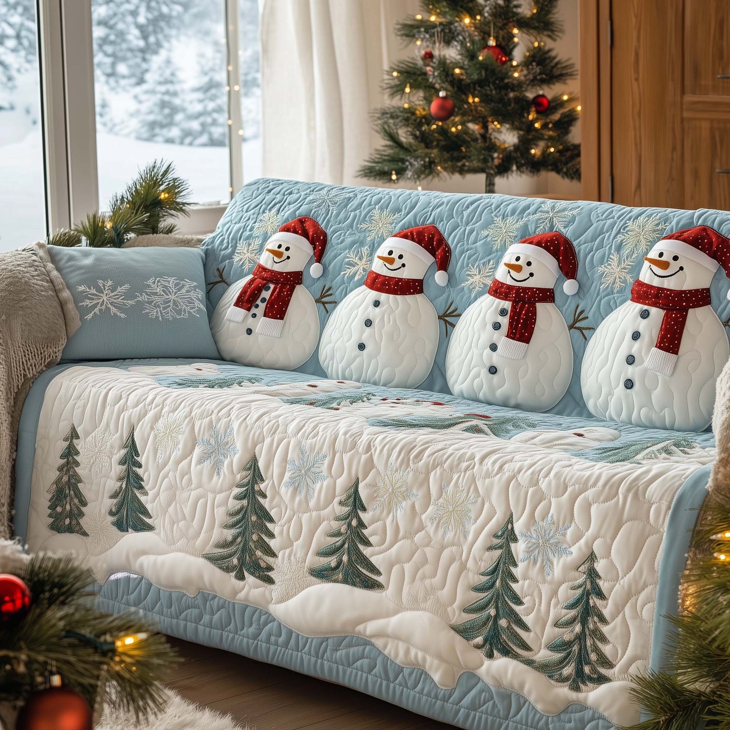 Christmas Snowman Quilted Sofa Cover GFTOHD11697