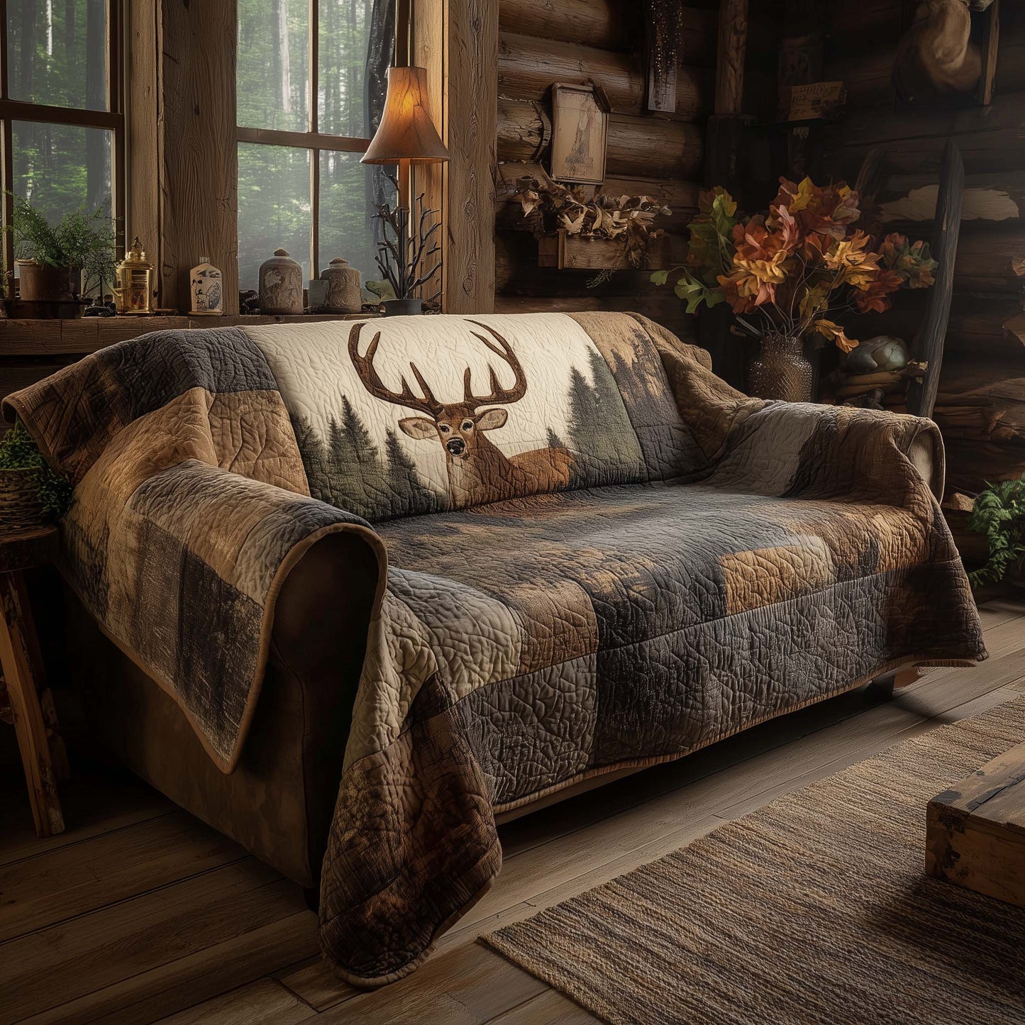 Forest Deer Quilted Sofa Cover GFTOHD11708