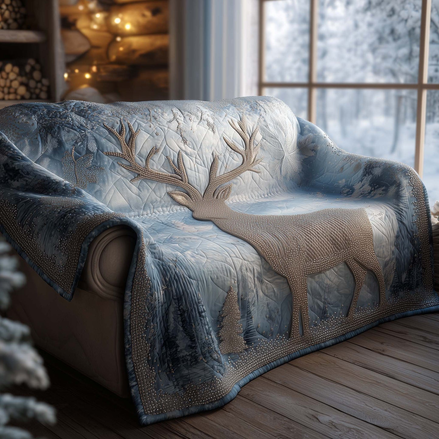 Winter Deer Quilted Sofa Cover GFTOHD11712