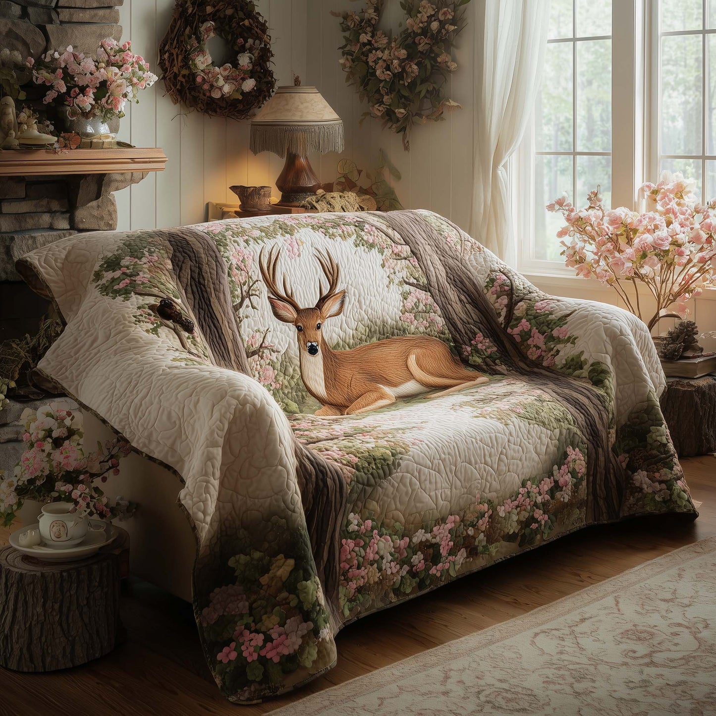 Spring Deer Heaven Quilted Sofa Cover GFTOHD11713