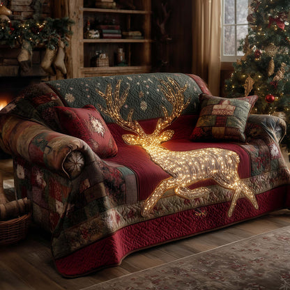 Festive Holiday Deer Quilted Sofa Cover GFTOHD11715
