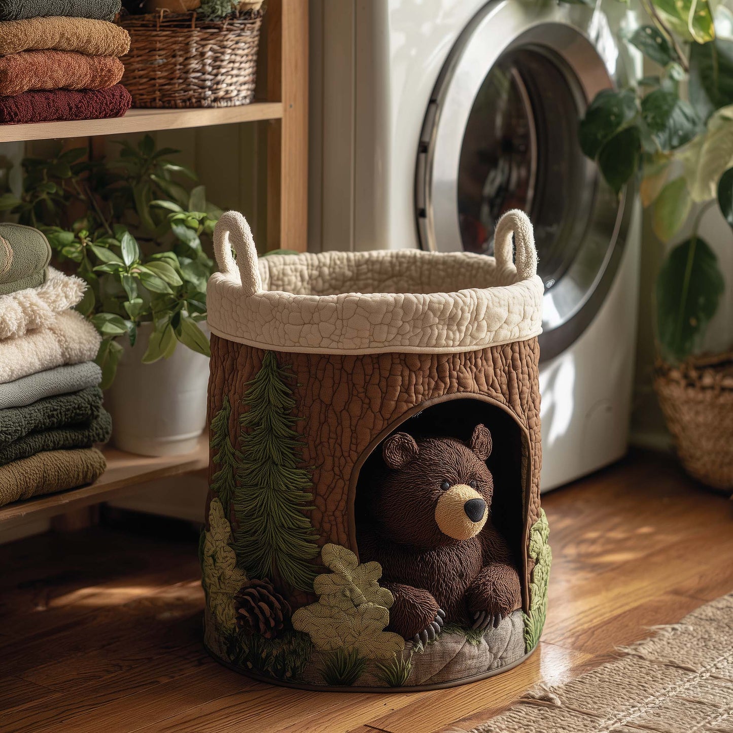 Forest Bear Quilted Laundry Basket GFTOHD11717