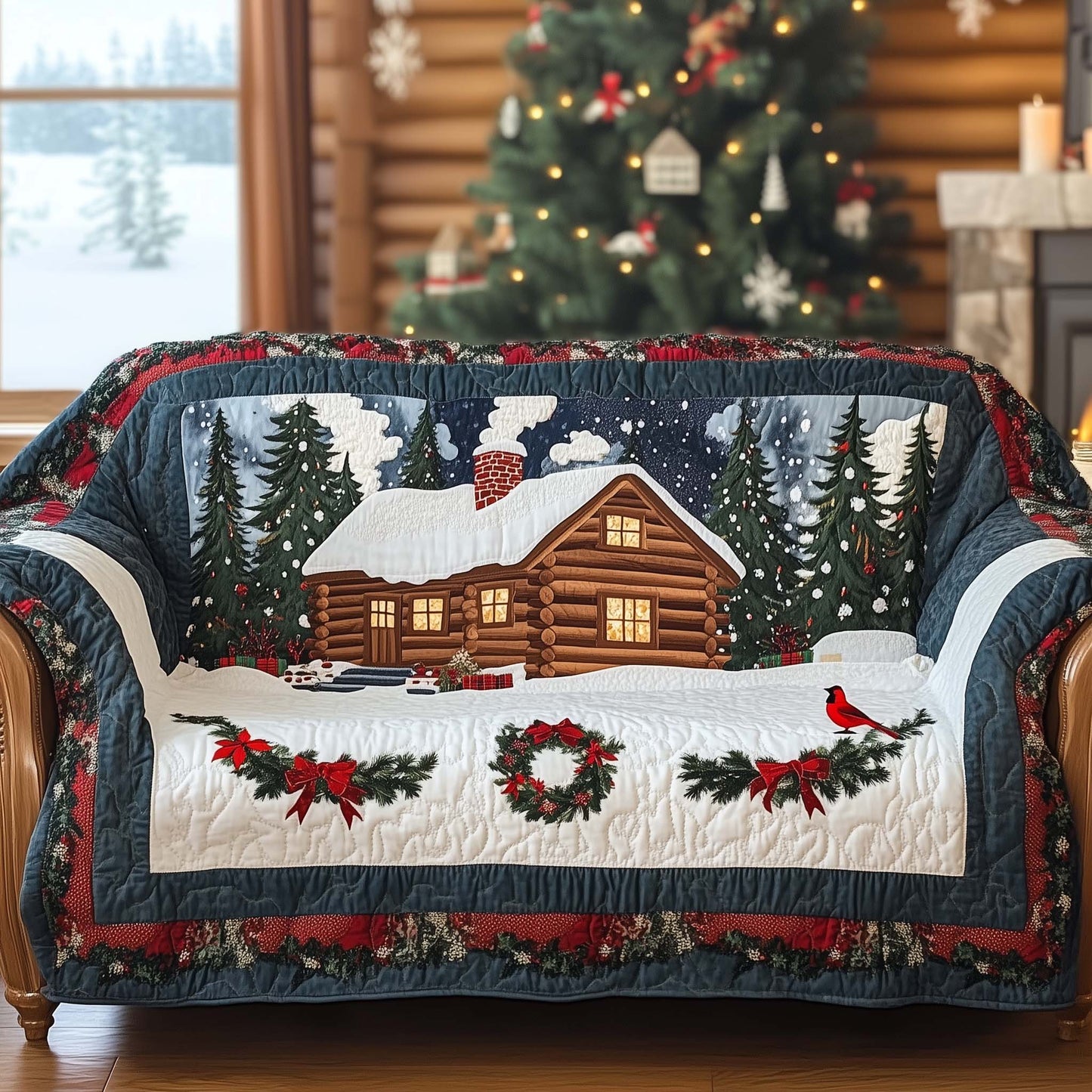 Snow Village Quilted Sofa Cover GFTOHD11733
