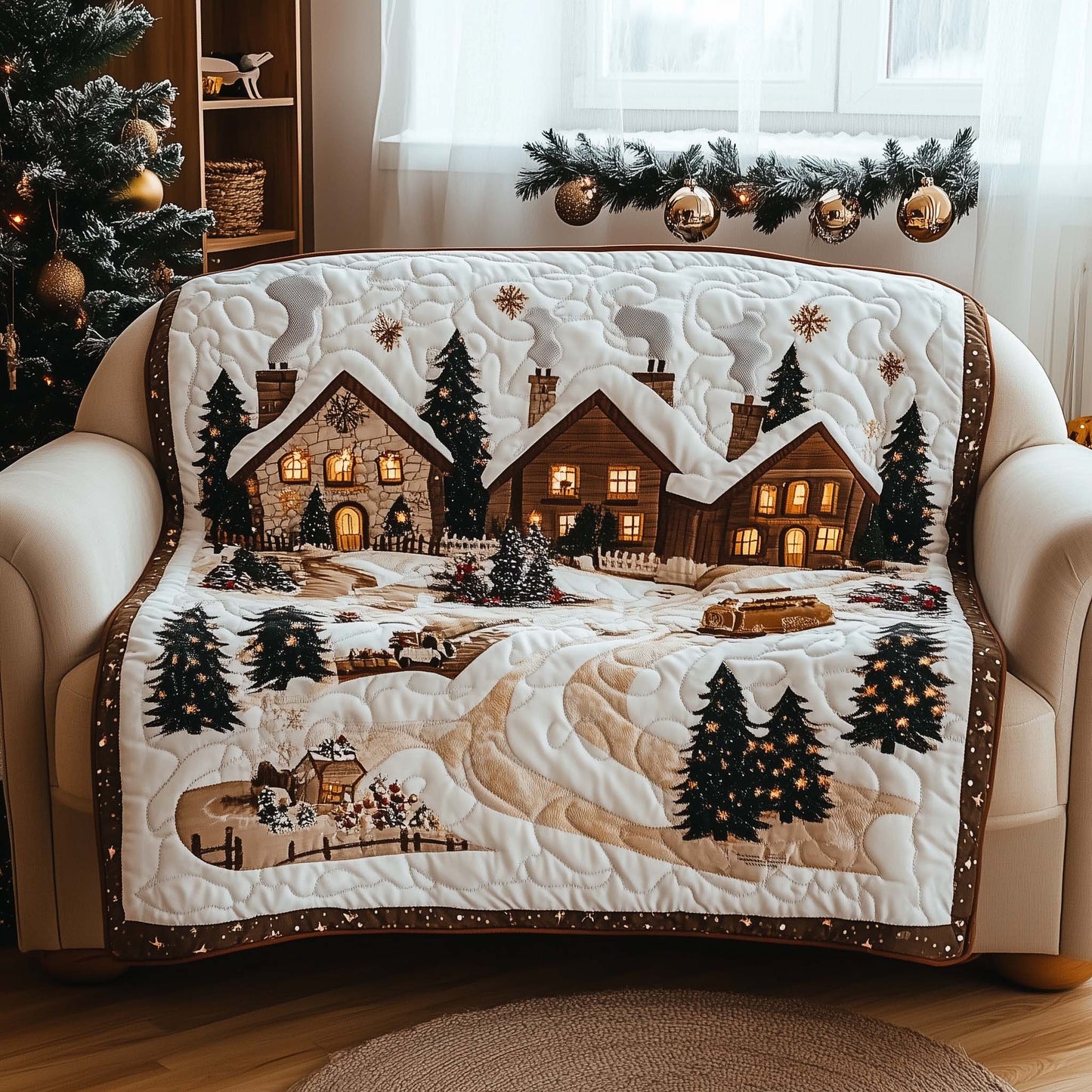 Snow Village Quilted Sofa Cover GFTOHD11735