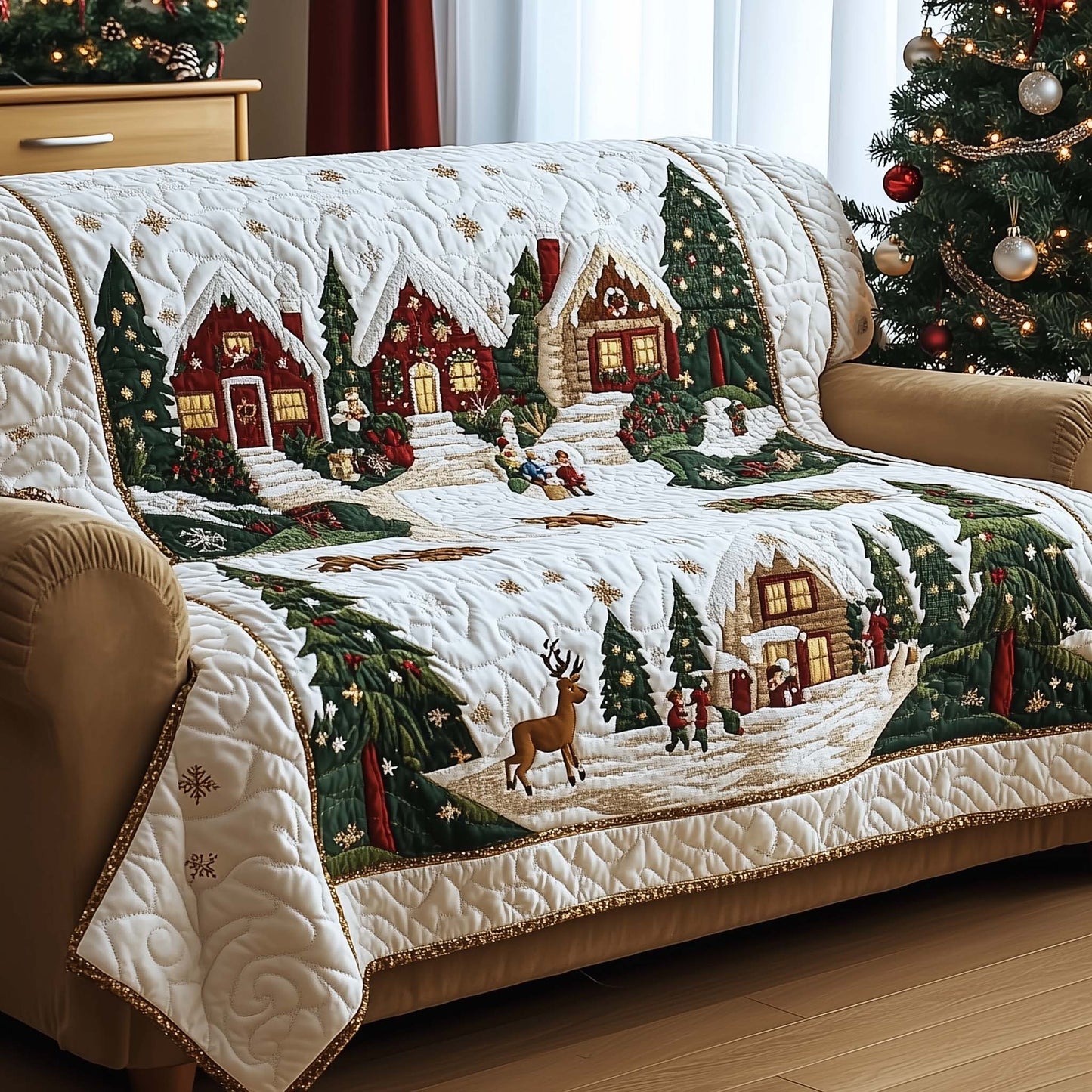 Snow Village Quilted Sofa Cover GFTOHD11739
