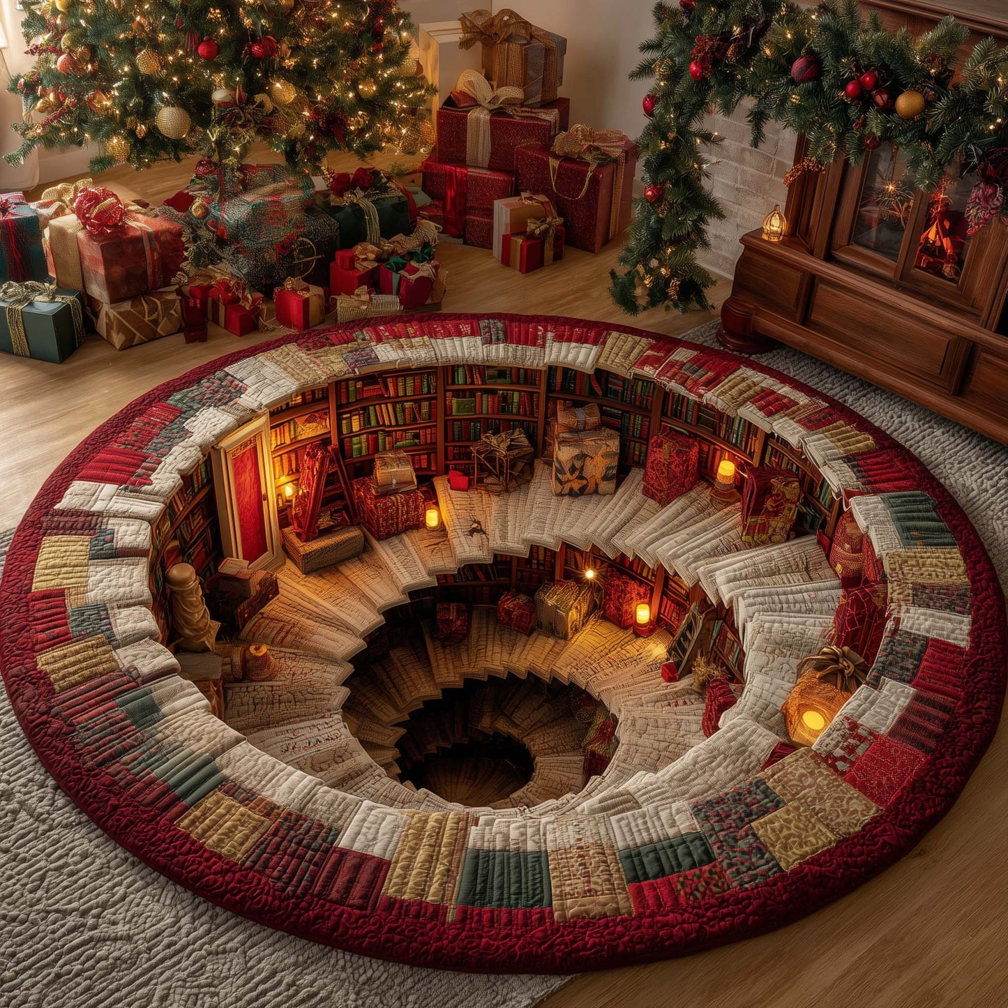 Santa's Gift Spiral Quilted Round Mat GFTOHD11753