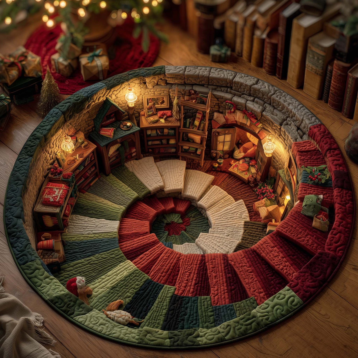 Elves Workshop Spiral Quilted Round Mat GFTOHD11755