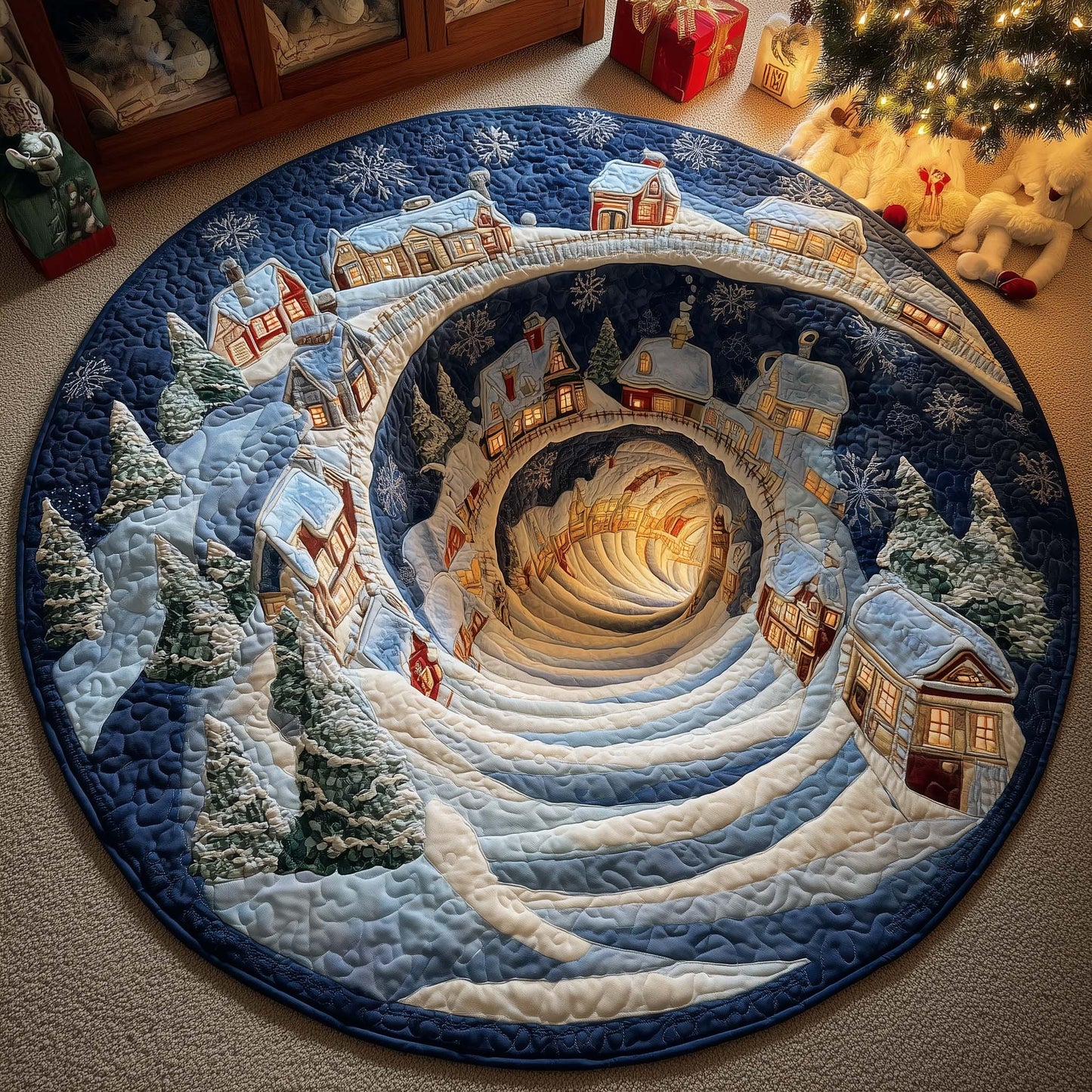 Snowman Spiral Village Quilted Round Mat GFTOHD11757