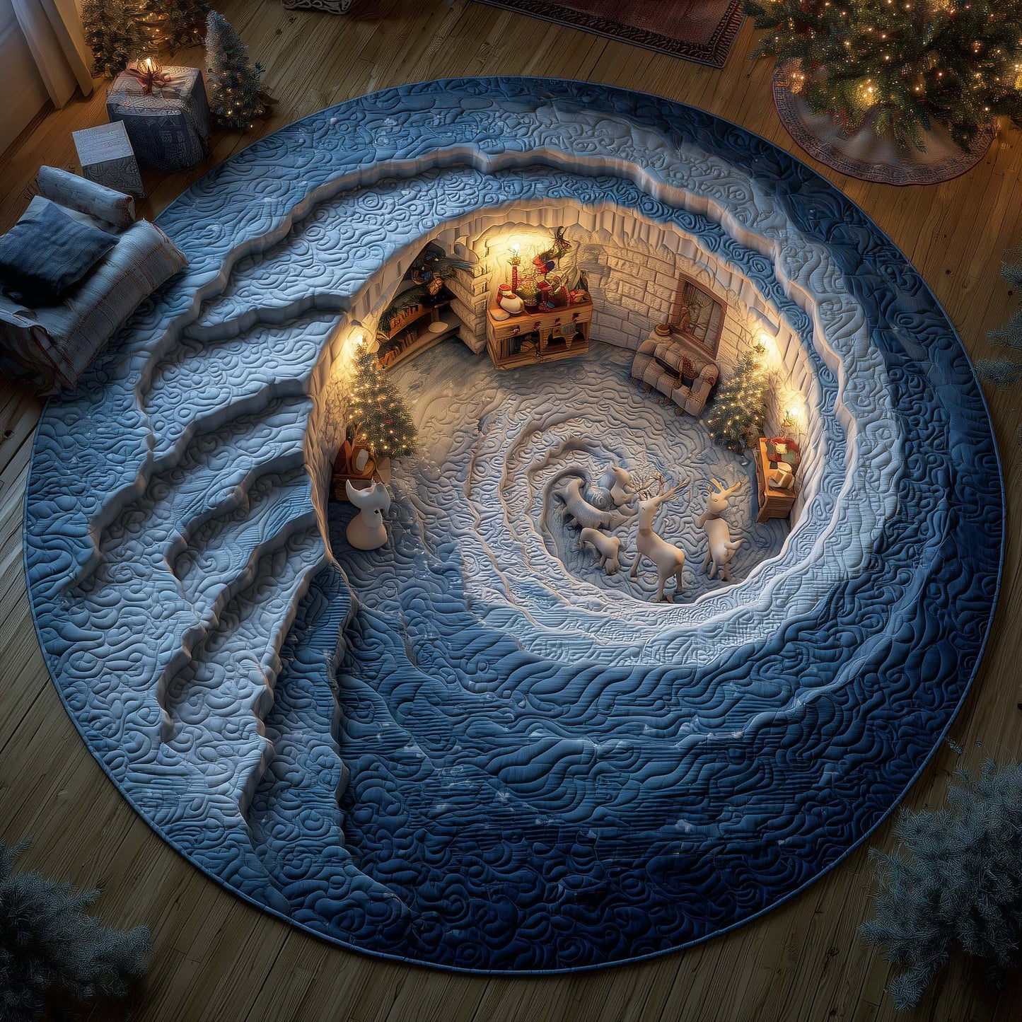 Reindeer Path to North Pole Quilted Round Mat GFTOHD11759