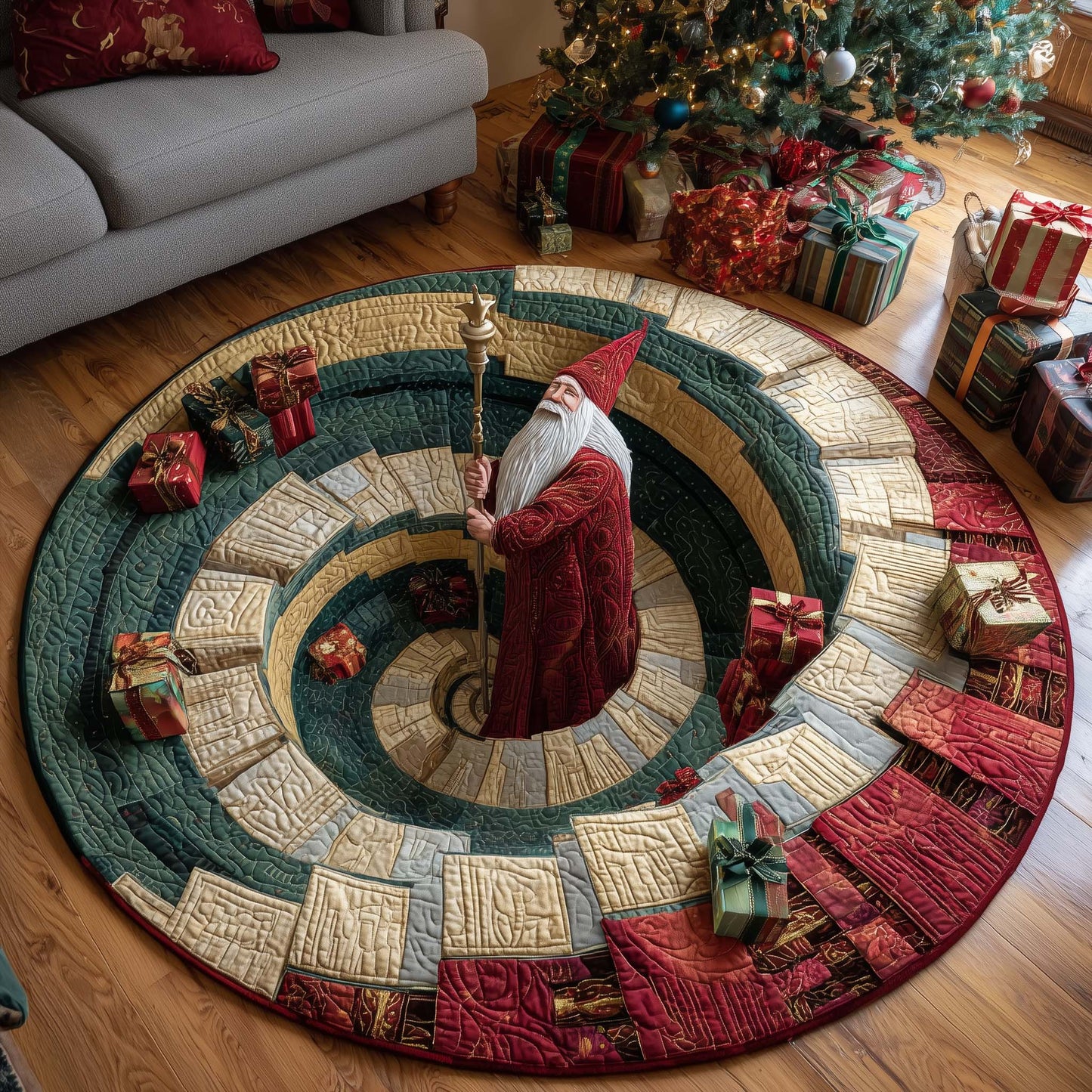 Christmas Wizard Spiral Quilted Round Mat GFTOHD11761