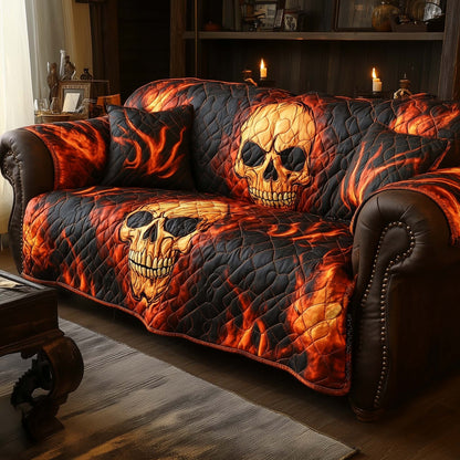Inferno Skull Flame Quilted Sofa Cover GFTOHD11764