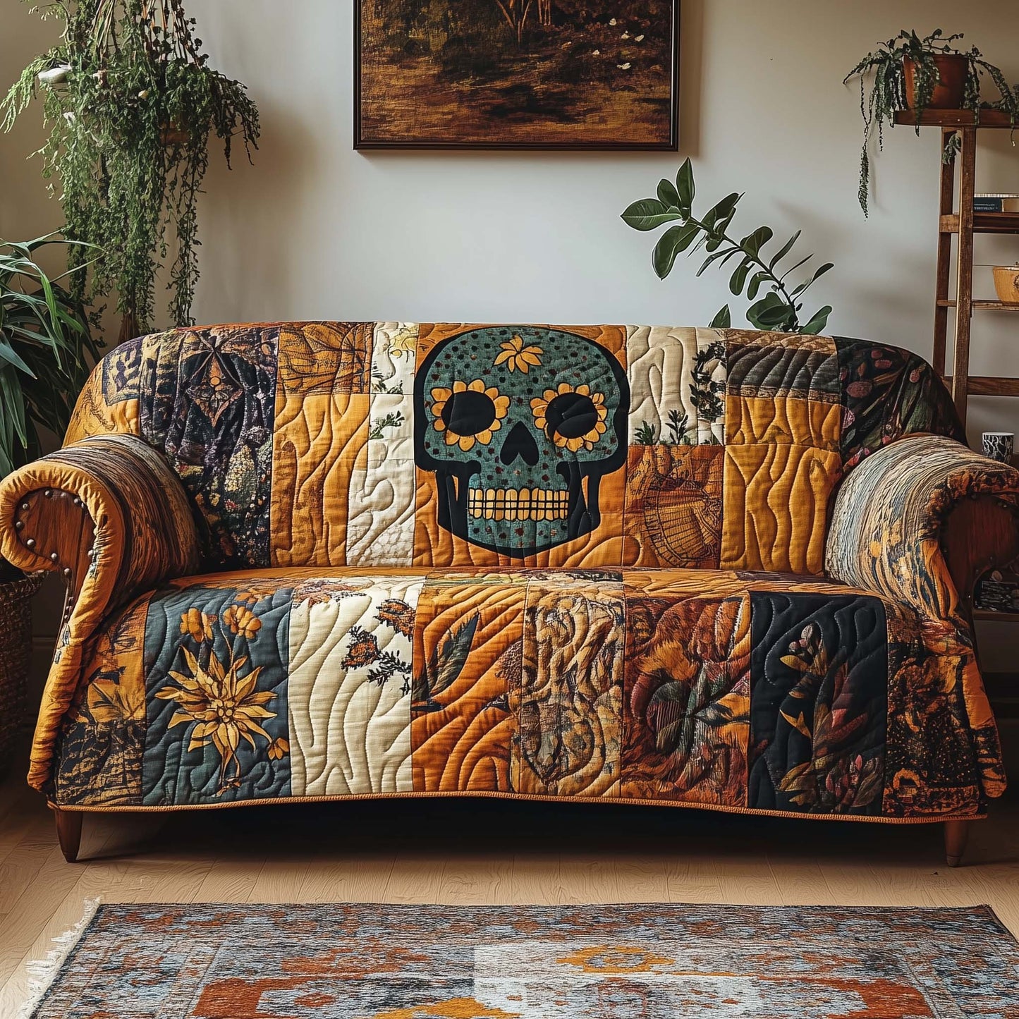 Boho Patchwork Skull Quilted Sofa Cover GFTOHD11767