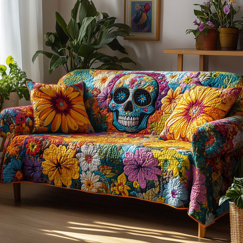 Floral Skull Rebirth Quilted Sofa Cover GFTOHD11770