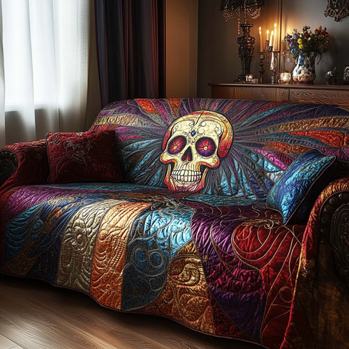 Gothic Cathedral Skull Quilted Sofa Cover GFTOHD11771