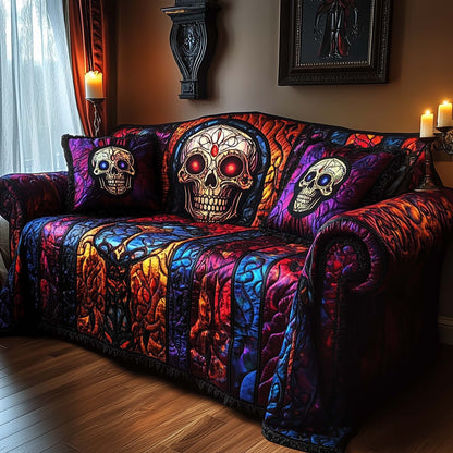 Gothic Cathedral Skull Quilted Sofa Cover GFTOHD11773
