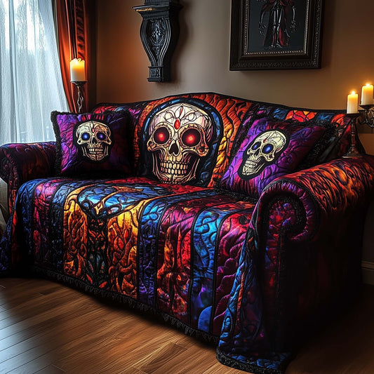 Gothic Cathedral Skull Quilted Sofa Cover GFTOHD11773