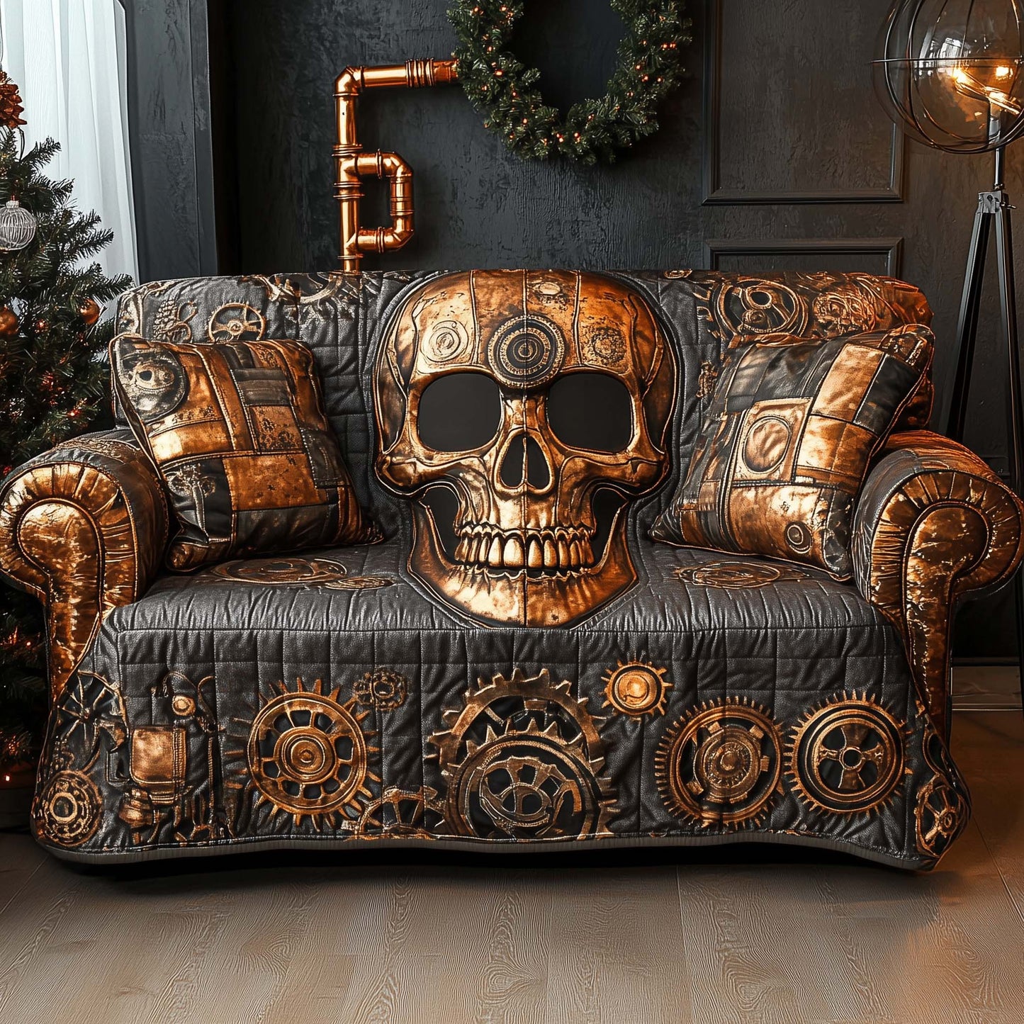 Steampunk Skull Quilted Sofa Cover GFTOHD11775