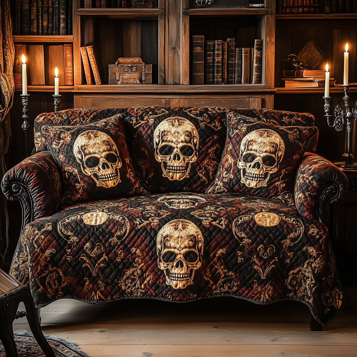 Antique Tapestry Skull Quilted Sofa Cover GFTOHD11777