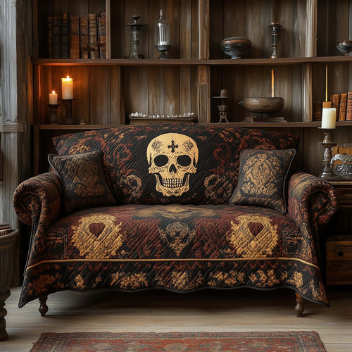 Antique Tapestry Skull Quilted Sofa Cover GFTOHD11778