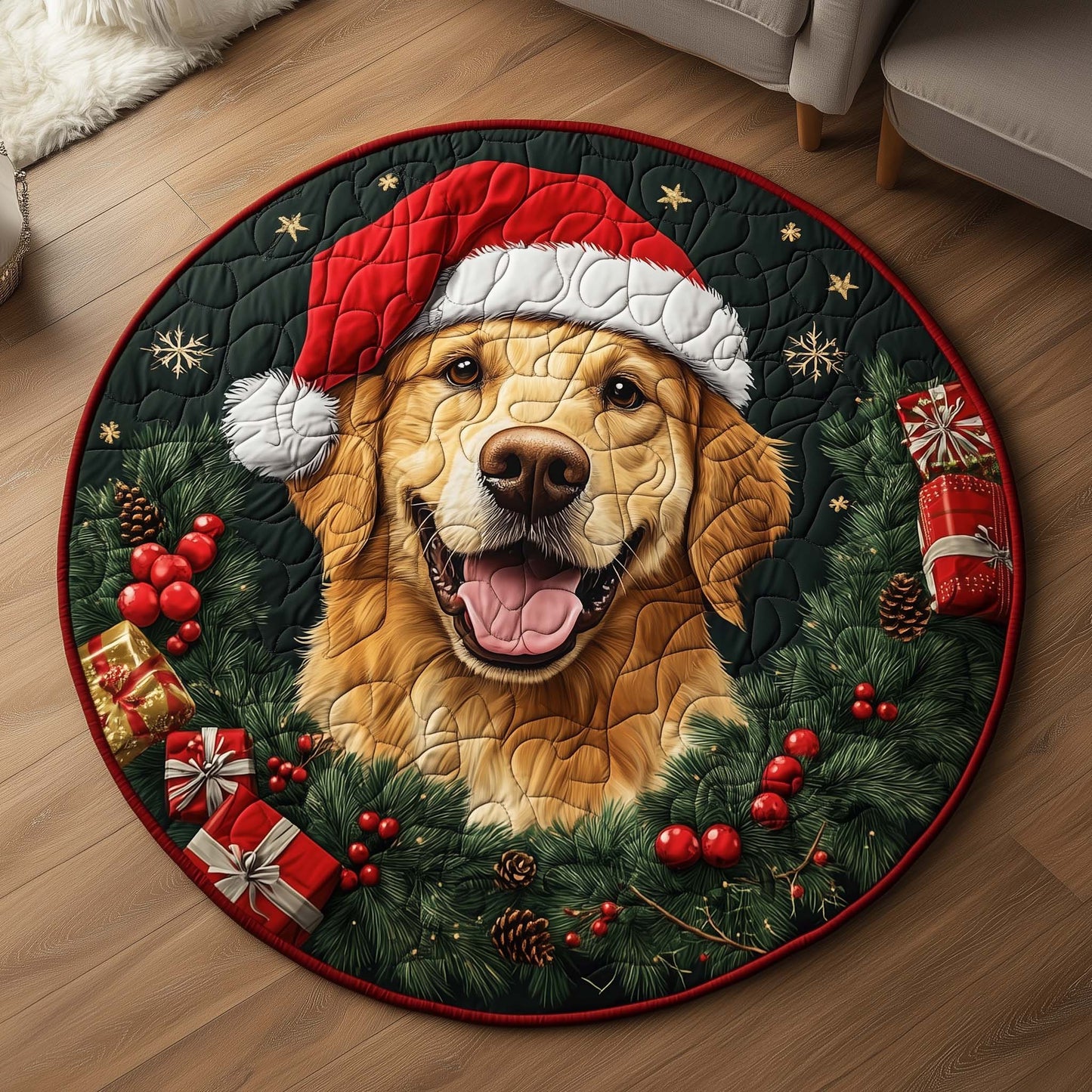 Golden Retriever Quilted Round Mat GFTOHD11779
