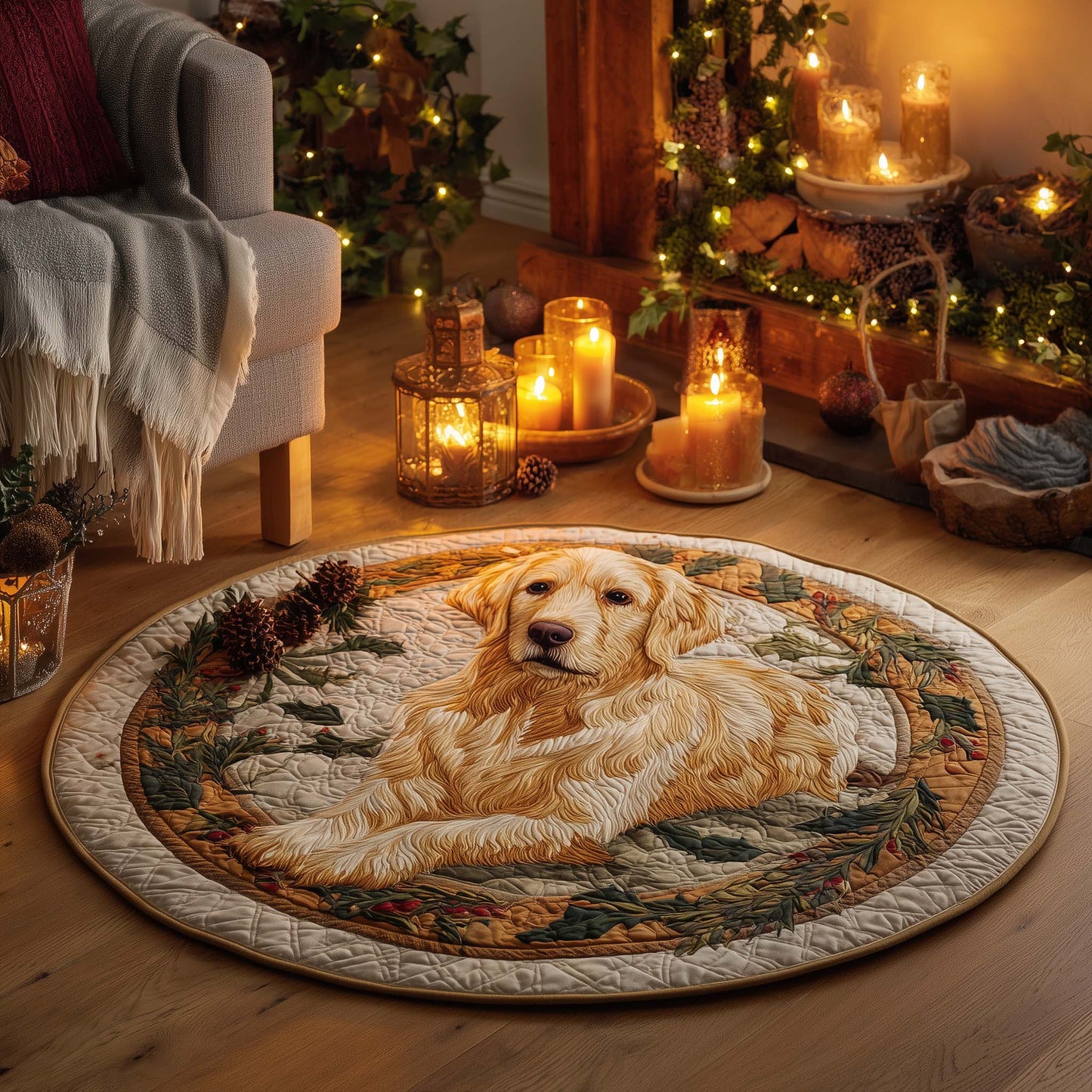 Golden Retriever Quilted Round Mat GFTOHD11782