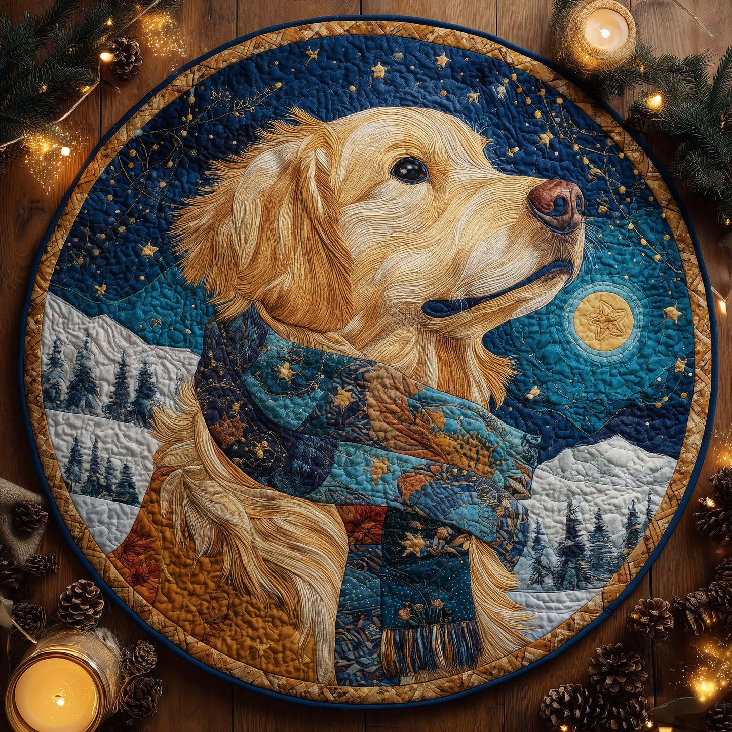 Golden Retriever Quilted Round Mat GFTOHD11786