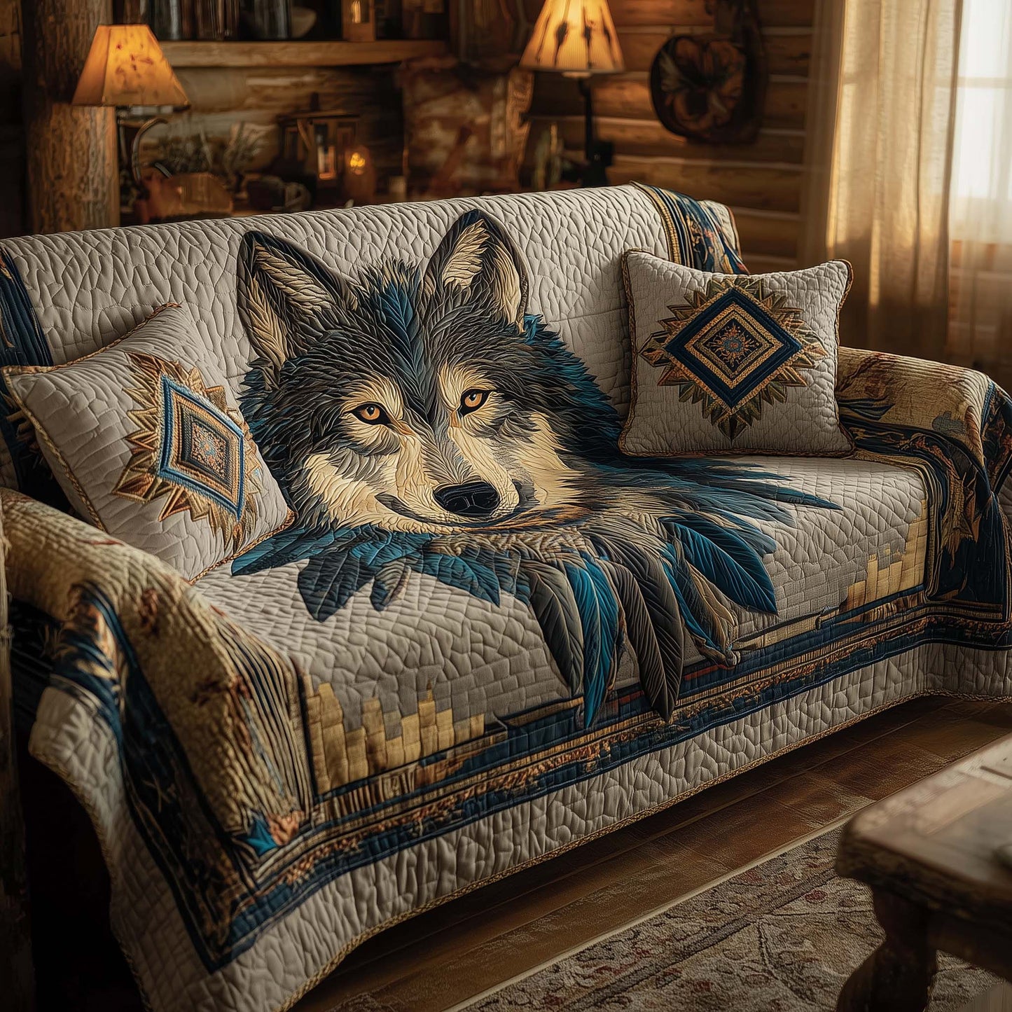 Native Wolf Quilted Sofa Cover GFTOHD11815