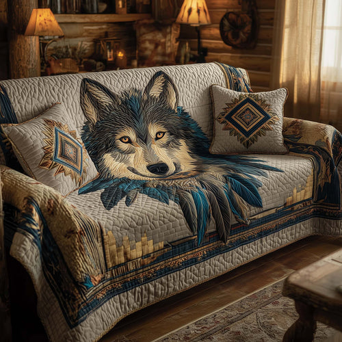 Native Wolf Quilted Sofa Cover GFTOHD11815