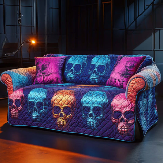 Neon Cyber Skulls Quilted Sofa Cover GFTOHD11816