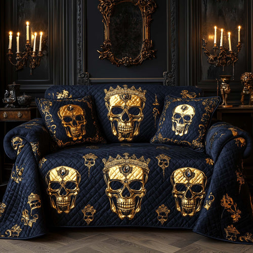 Royal Gold Skulls Quilted Sofa Cover GFTOHD11817