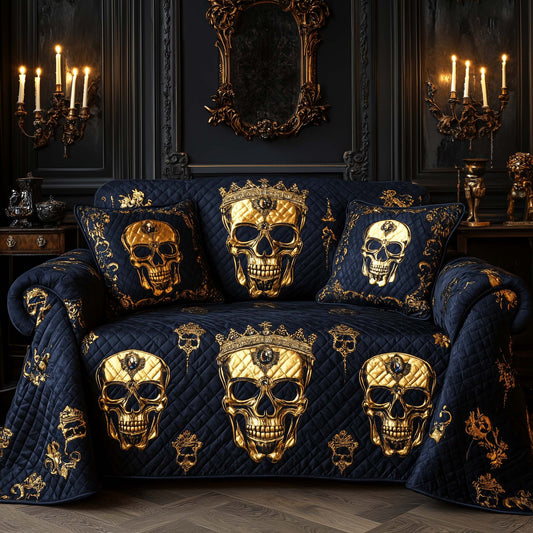 Royal Gold Skulls Quilted Sofa Cover GFTOHD11817