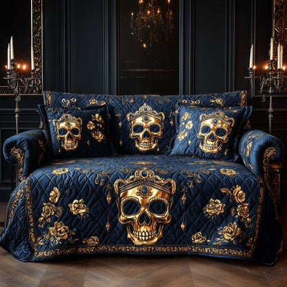 Royal Gold Skulls Quilted Sofa Cover GFTOHD11818