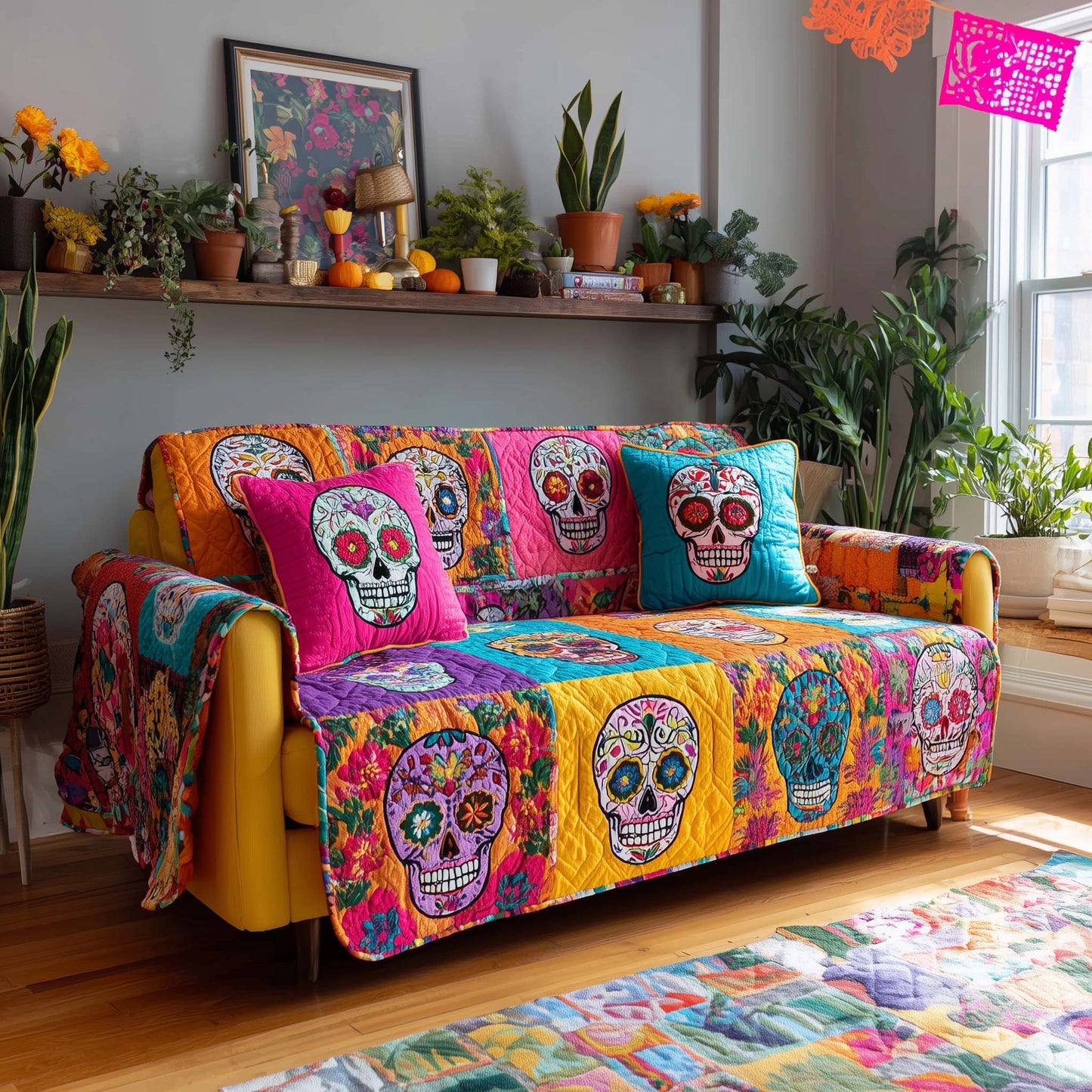 Candy Skulls Fiesta Quilted Sofa Cover GFTOHD11819