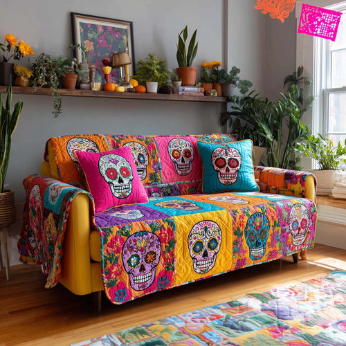 Candy Skulls Fiesta Quilted Sofa Cover GFTOHD11819