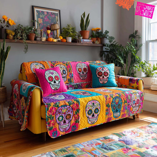 Candy Skulls Fiesta Quilted Sofa Cover GFTOHD11819