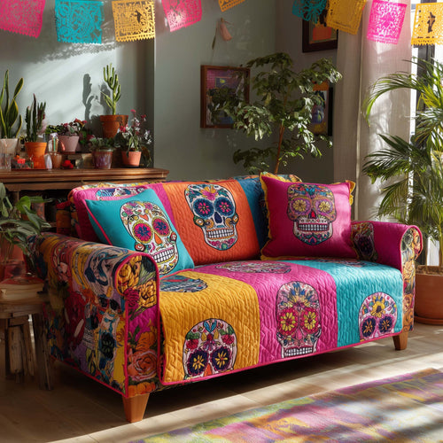 Candy Skulls Fiesta Quilted Sofa Cover GFTOHD11820