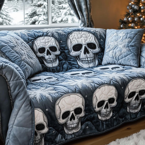 Crystal Frost Skulls Quilted Sofa Cover GFTOHD11821