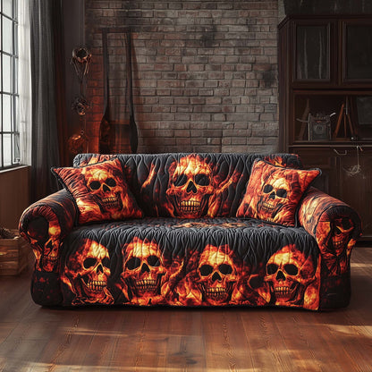Flaming Skulls Inferno Quilted Sofa Cover GFTOHD11822