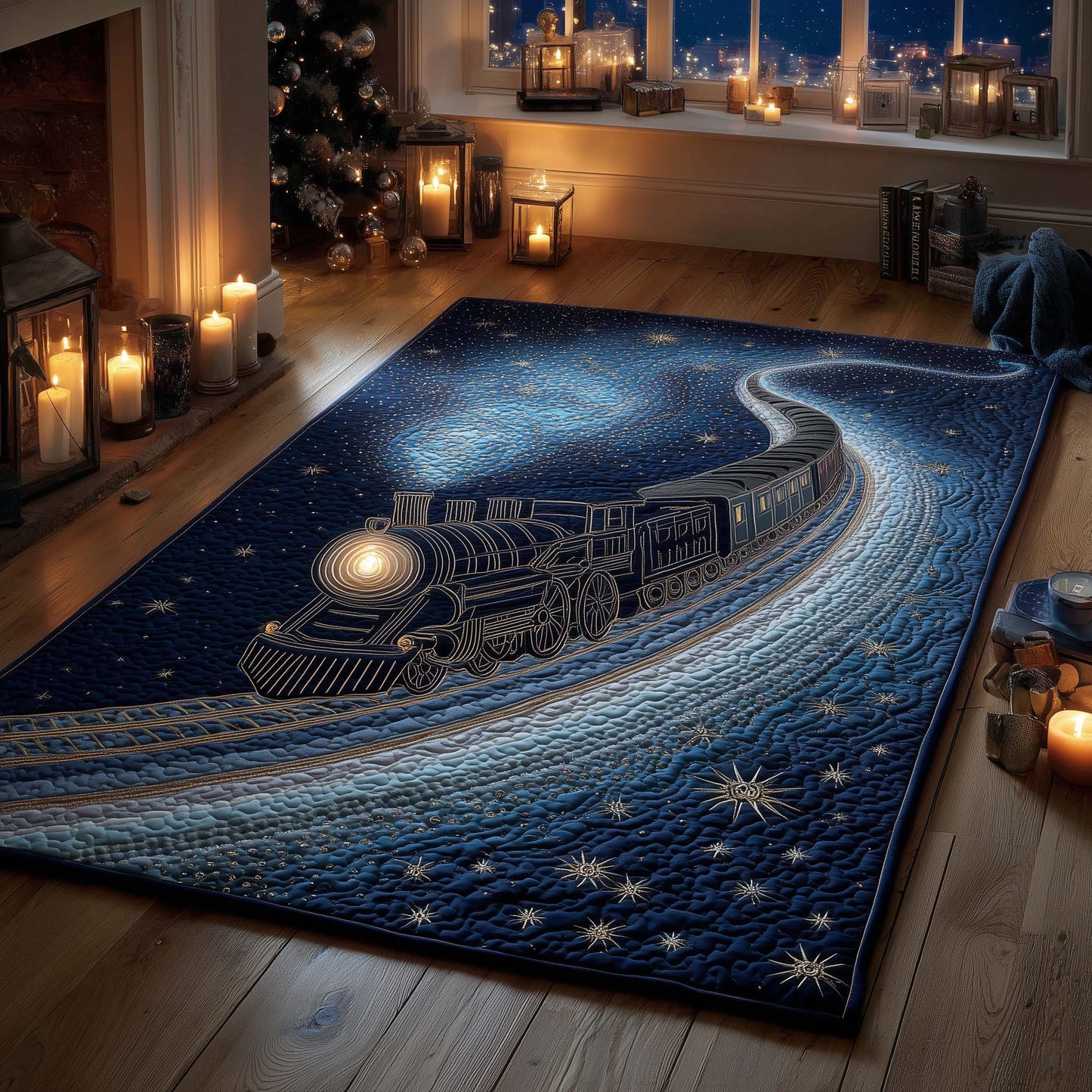 Midnight Blue Magical Train Area Rug GFTOHD11829